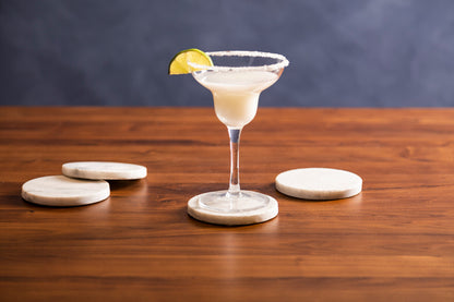 Kindia Set Of 4 White Marble Round Coasters