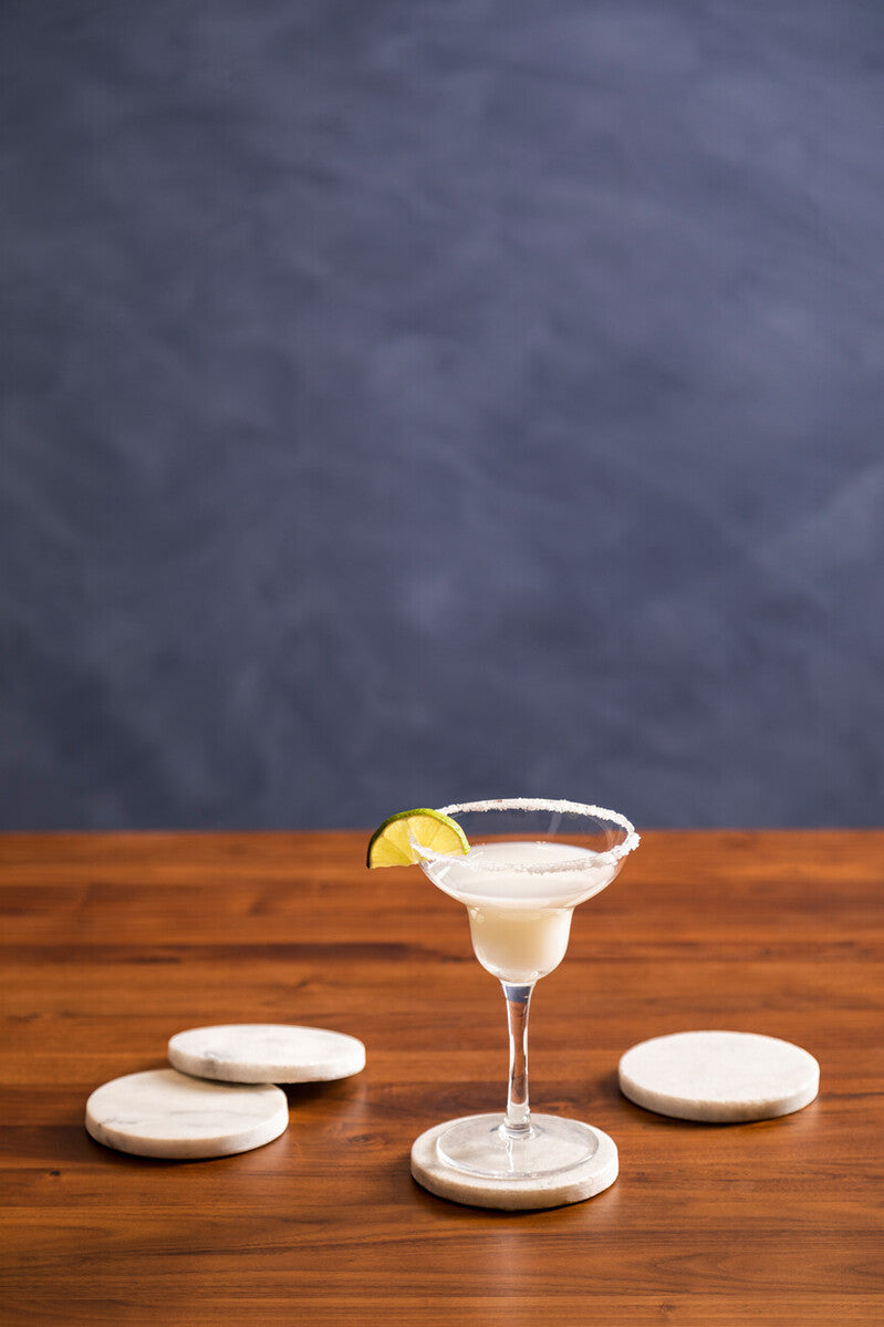 Kindia Set Of 4 White Marble Round Coasters