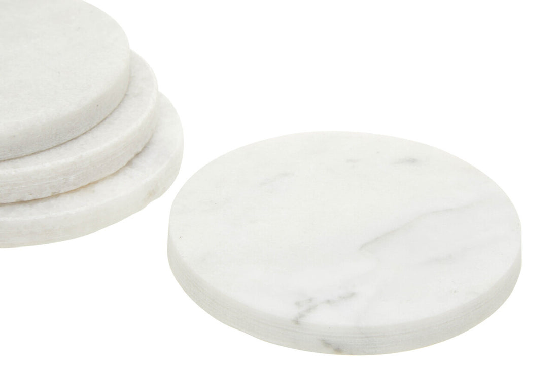 Kindia Set Of 4 White Marble Round Coasters