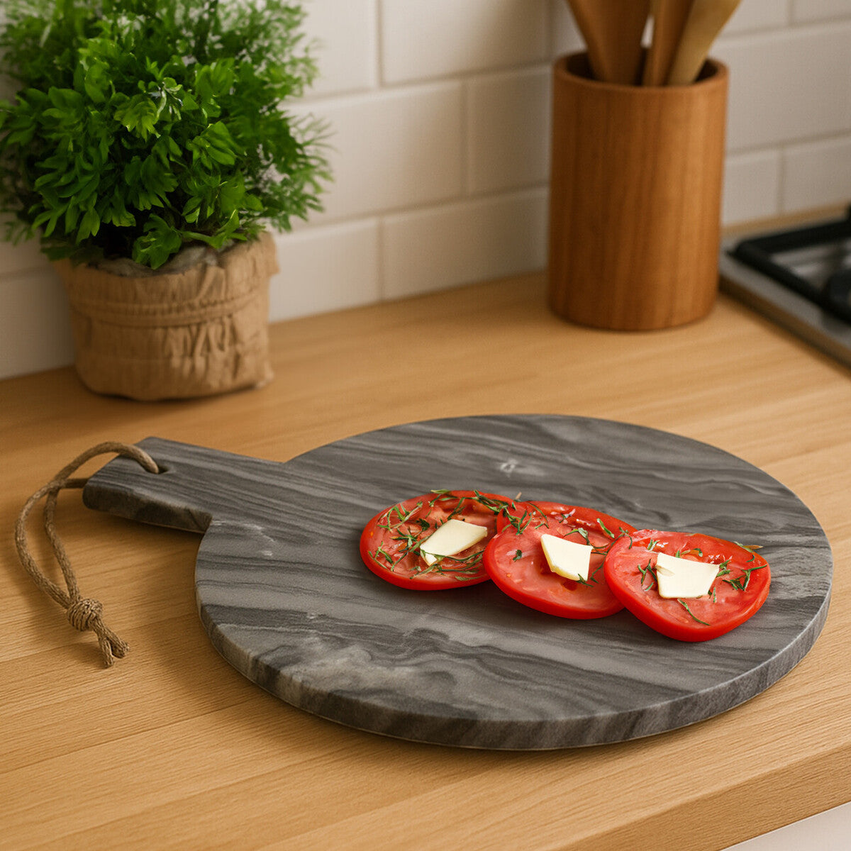Marmore Grey Marble Round Paddle Serving Board