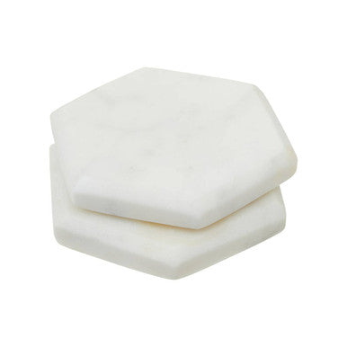Kindia Set Of 4 White Marble Hexagonal Coasters