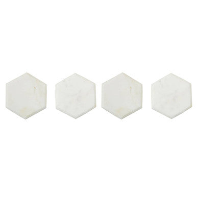 Kindia Set Of 4 White Marble Hexagonal Coasters