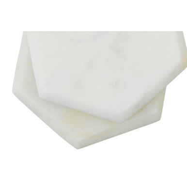 Kindia Set Of 4 White Marble Hexagonal Coasters