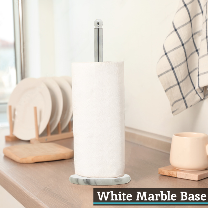 Delphine Chrome Kitchen Roll Holder with Marble Base