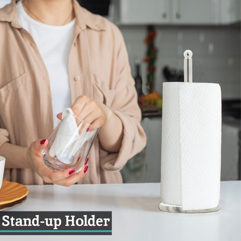 Delphine Chrome Kitchen Roll Holder with Marble Base