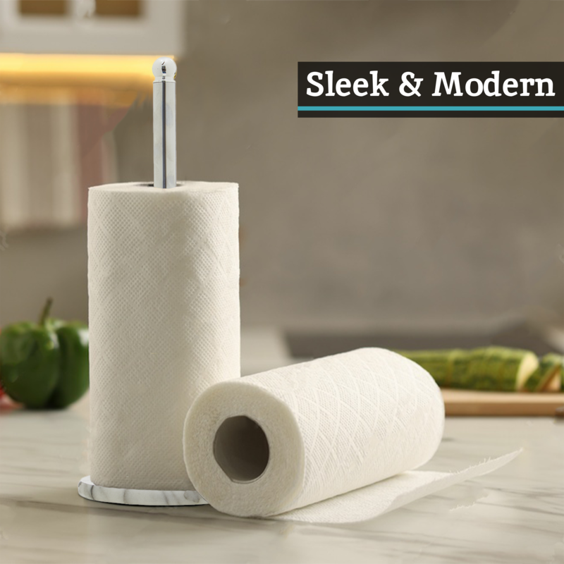 Delphine Chrome Kitchen Roll Holder with Marble Base