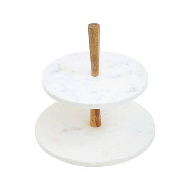 Monzaro Two Tier Marble and Acacia Wood cake stand