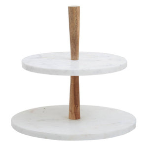 Monzaro Two Tier Marble and Acacia Wood cake stand