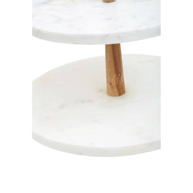 Monzaro Two Tier Marble and Acacia Wood cake stand