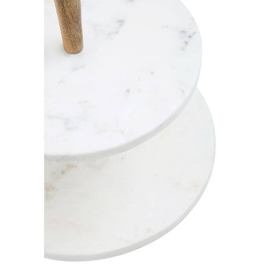 Monzaro Two Tier Marble and Acacia Wood cake stand