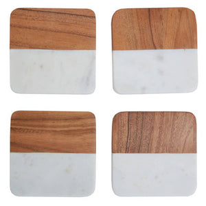 Set of Four Marble and Acacia Wood Coasters | Monzaro