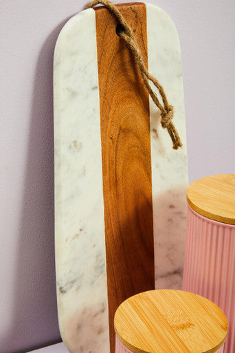 Monzaro Oblong White Marble And Acacia Wood Board