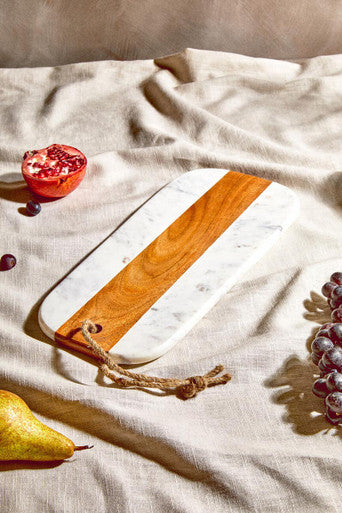 Monzaro Oblong White Marble And Acacia Wood Board