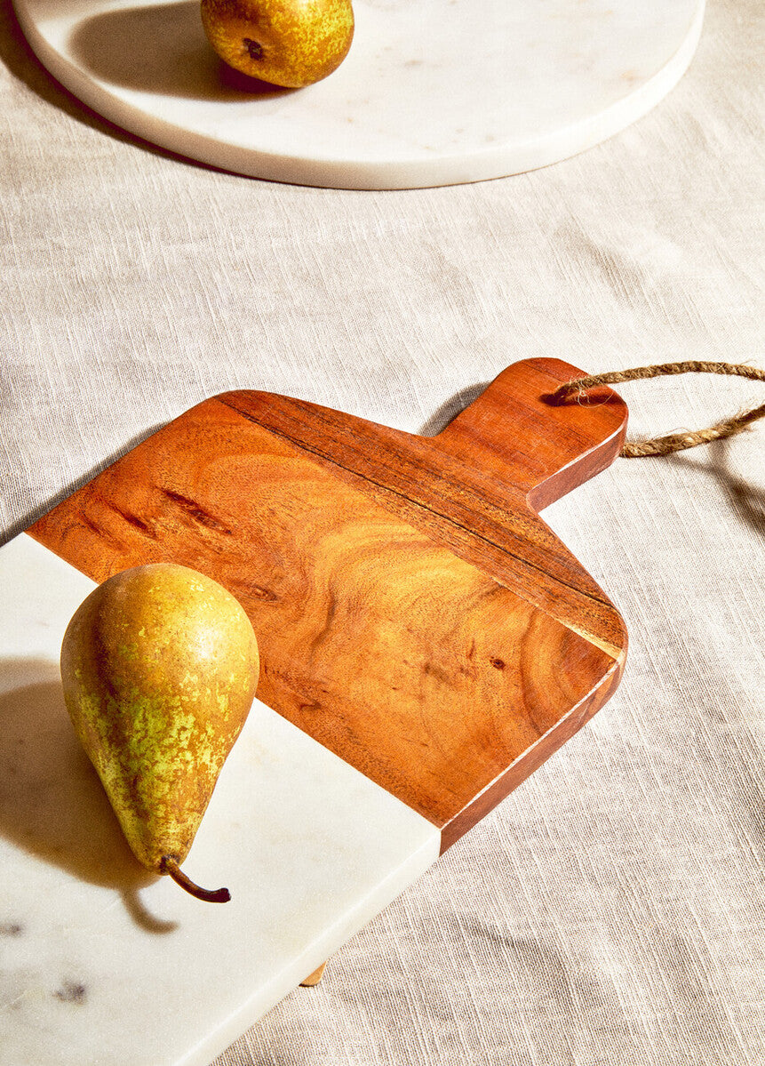 Monzaro Rectangular Marble And Acacia Wood Paddle Board