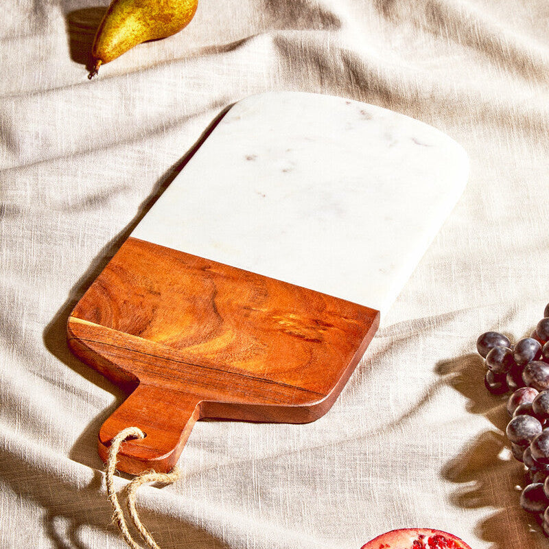 Monzaro Rectangular Marble And Acacia Wood Paddle Board