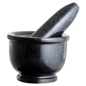 Marmore Black Marble Mortar And Pestle With Rim