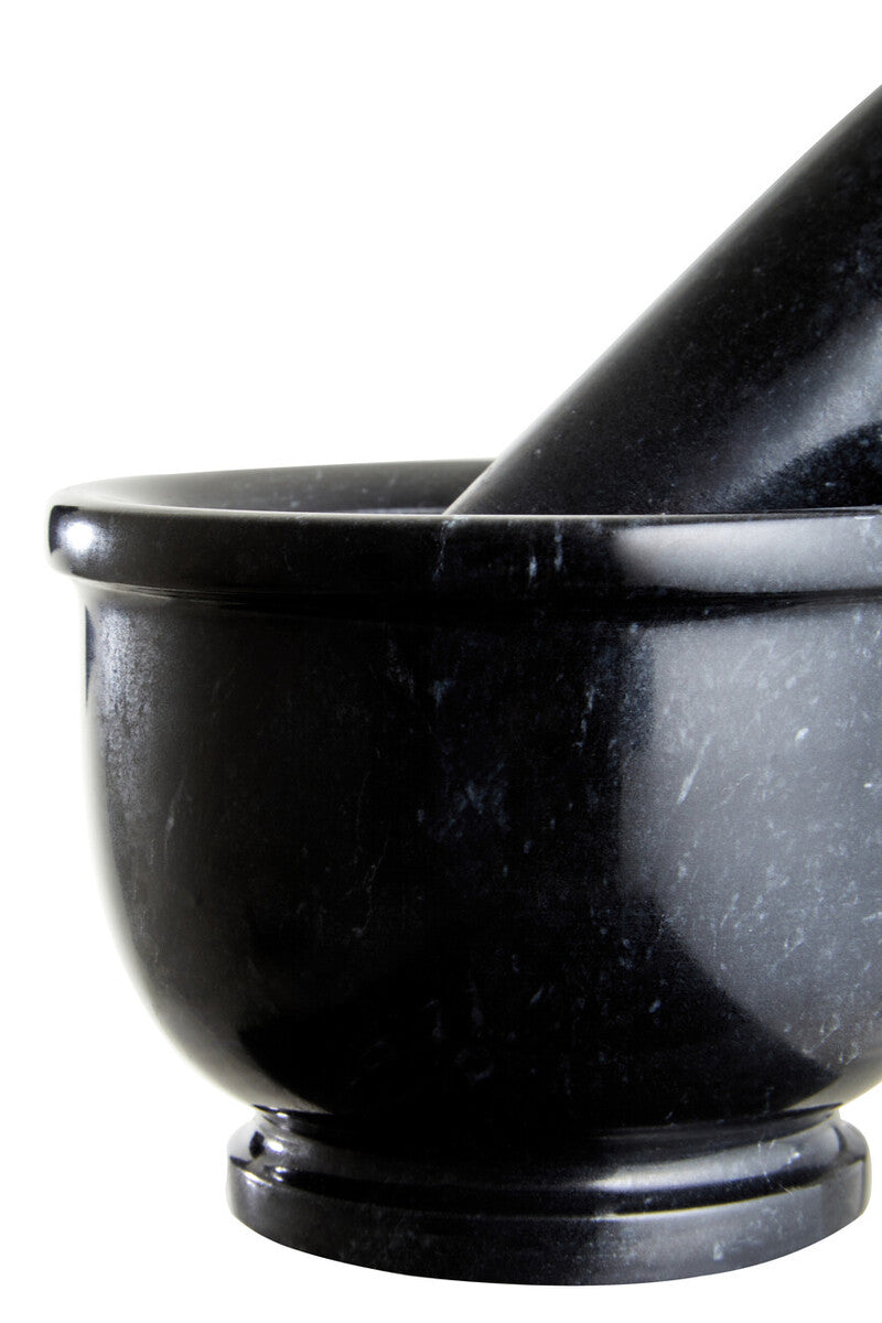 Marmore Black Marble Mortar And Pestle With Rim