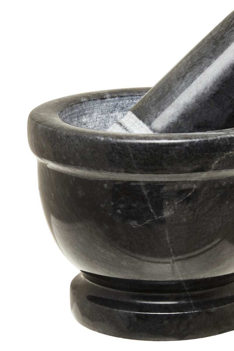 Marmore Black Marble Mortar And Pestle With Rim
