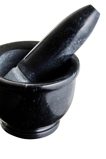 Marmore Black Marble Mortar And Pestle With Rim