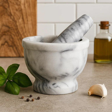 Salerno Grey Marble Mortar And Pestle With Rim