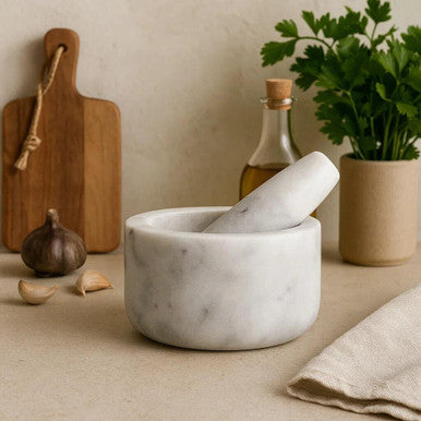 Salerno Grey Marble Straight Mortar And Pestle
