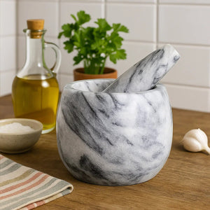 Grey Marble Clean Sided Mortar and Pestle | Salerno