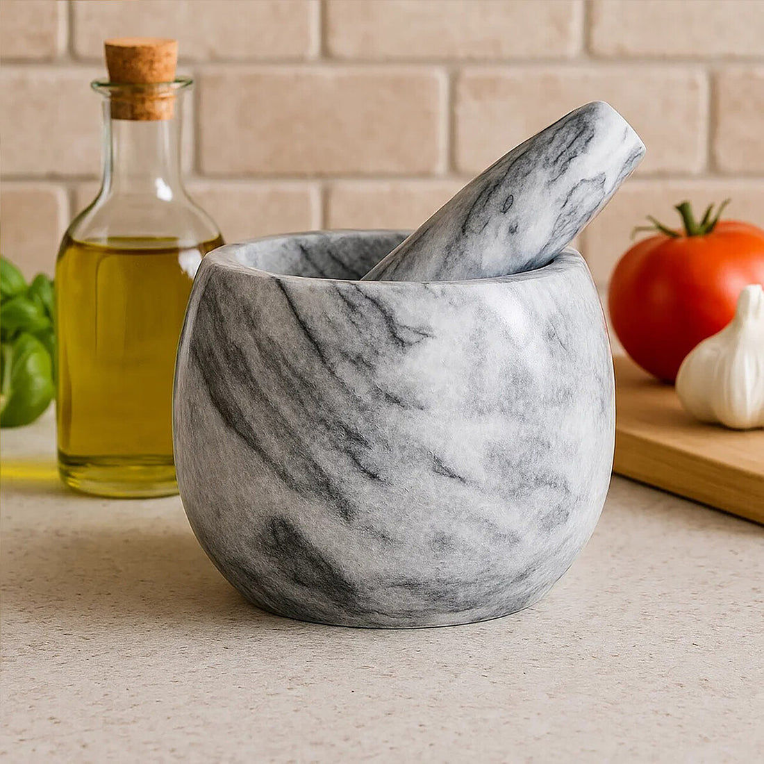 Salerno Grey Marble Clean Sided Mortar And Pestle