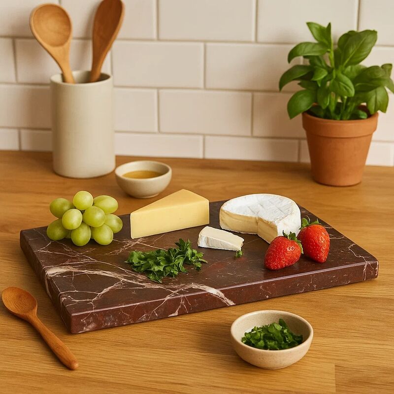 Salmo Rectangular Red and White Marble Chopping and Serving Board