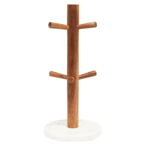 Monzaro Acacia Wood And White Marble Mug Tree