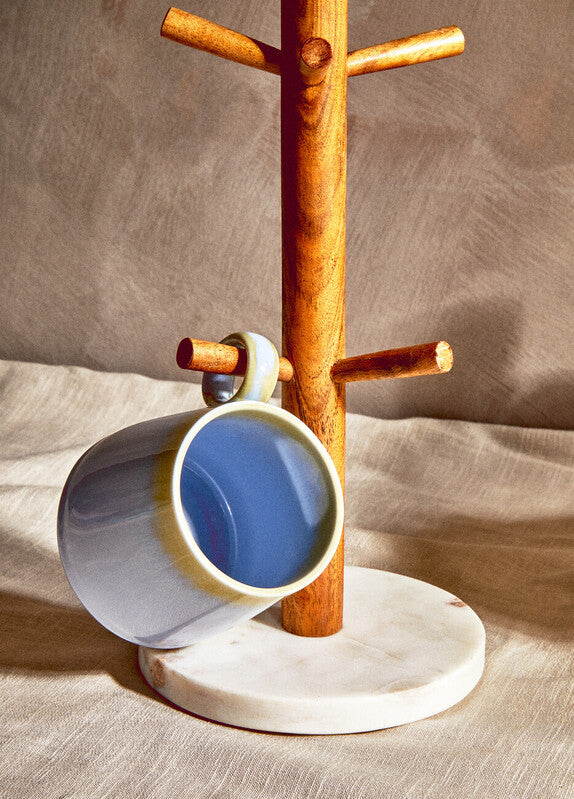 Monzaro Acacia Wood And White Marble Mug Tree
