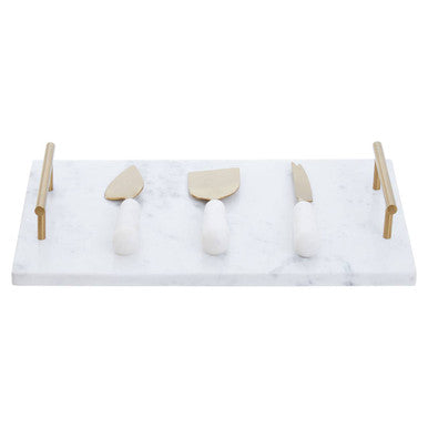 Marina White And Gold Cheese Board And Knife Set