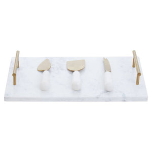 Marina White And Gold Cheese Board And Knife Set