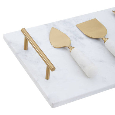 Marina White And Gold Cheese Board And Knife Set