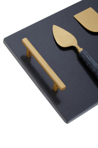 Marina Black And Gold Cheese Board And Knife Set