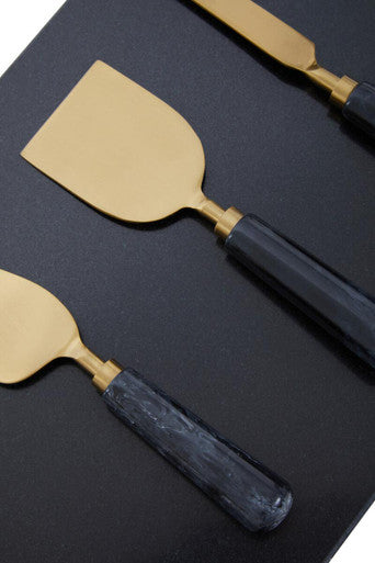 Marina Black And Gold Cheese Board And Knife Set