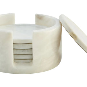 White Marble Set of Six Round Coasters with Holder | Kindia