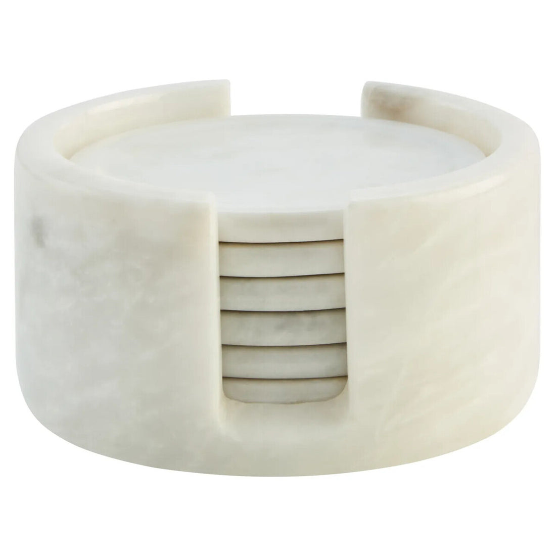 Kindia White Marble Set Of Six Round Coasters with Holder