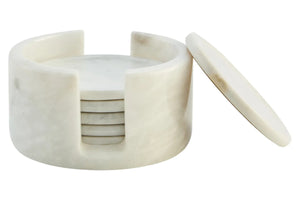 Kindia White Marble Set Of Six Round Coasters with Holder