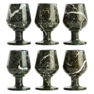 Set of Six Greenish Black Marble Shot or Liqueur Glasses | Marmore