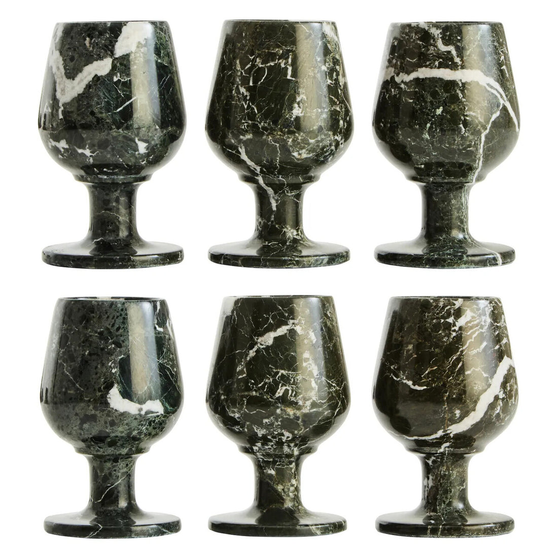 Marmore Set of Six Greenish Black Marble Shot or Liqueur Glasses