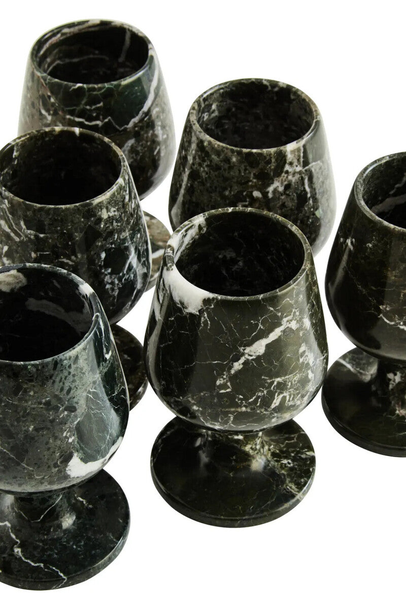 Marmore Set of Six Greenish Black Marble Shot or Liqueur Glasses