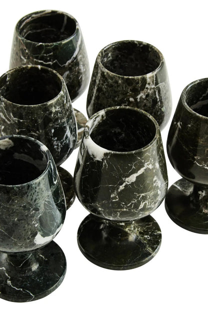 Marmore Set of Six Greenish Black Marble Shot or Liqueur Glasses