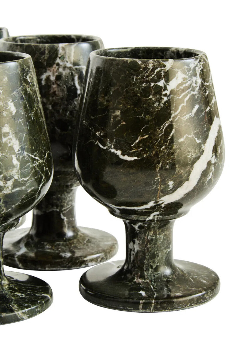 Marmore Set of Six Greenish Black Marble Shot or Liqueur Glasses