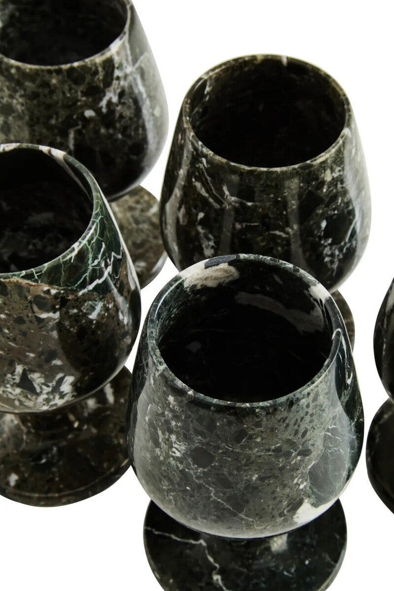Marmore Set of Six Greenish Black Marble Shot or Liqueur Glasses