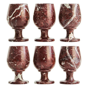 Set of Six Red Marble Shot or Liqueur Glasses | Marmore