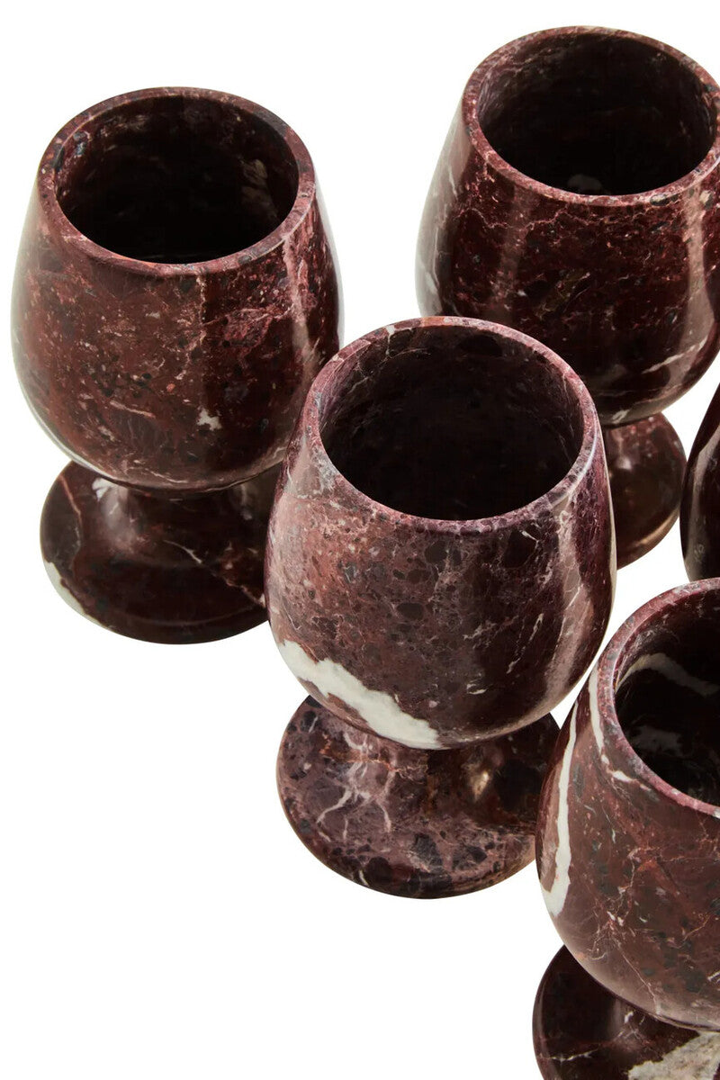 Marmore Set Of Six Red Marble Shot Or Liqueur Glasses