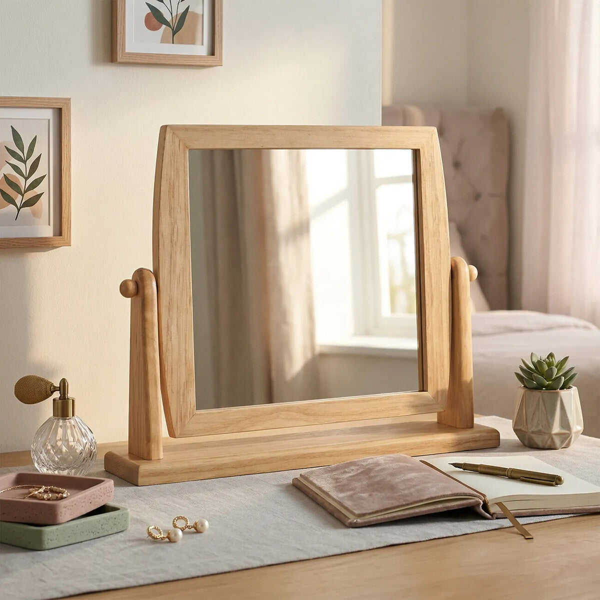 Wooden Frame Swivel Mirror