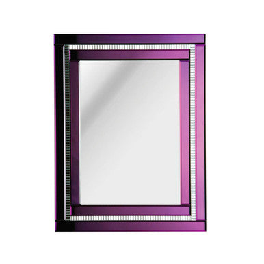 Rectangular mirror with a purple frame on a white background