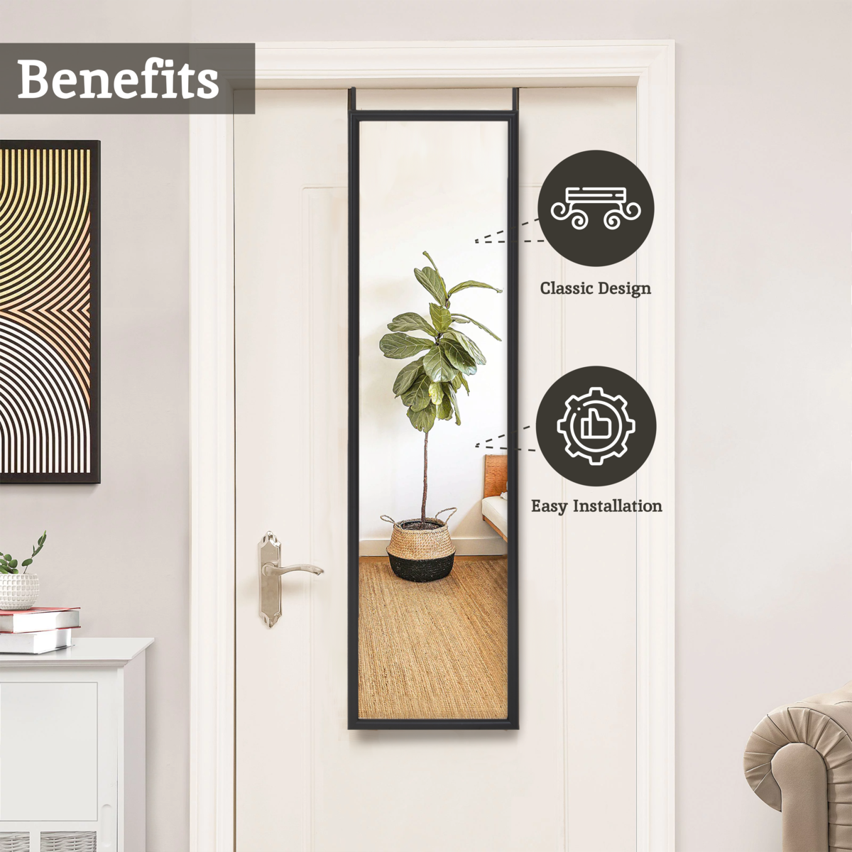 Mize Black Plastic Frame Over Door Mirror