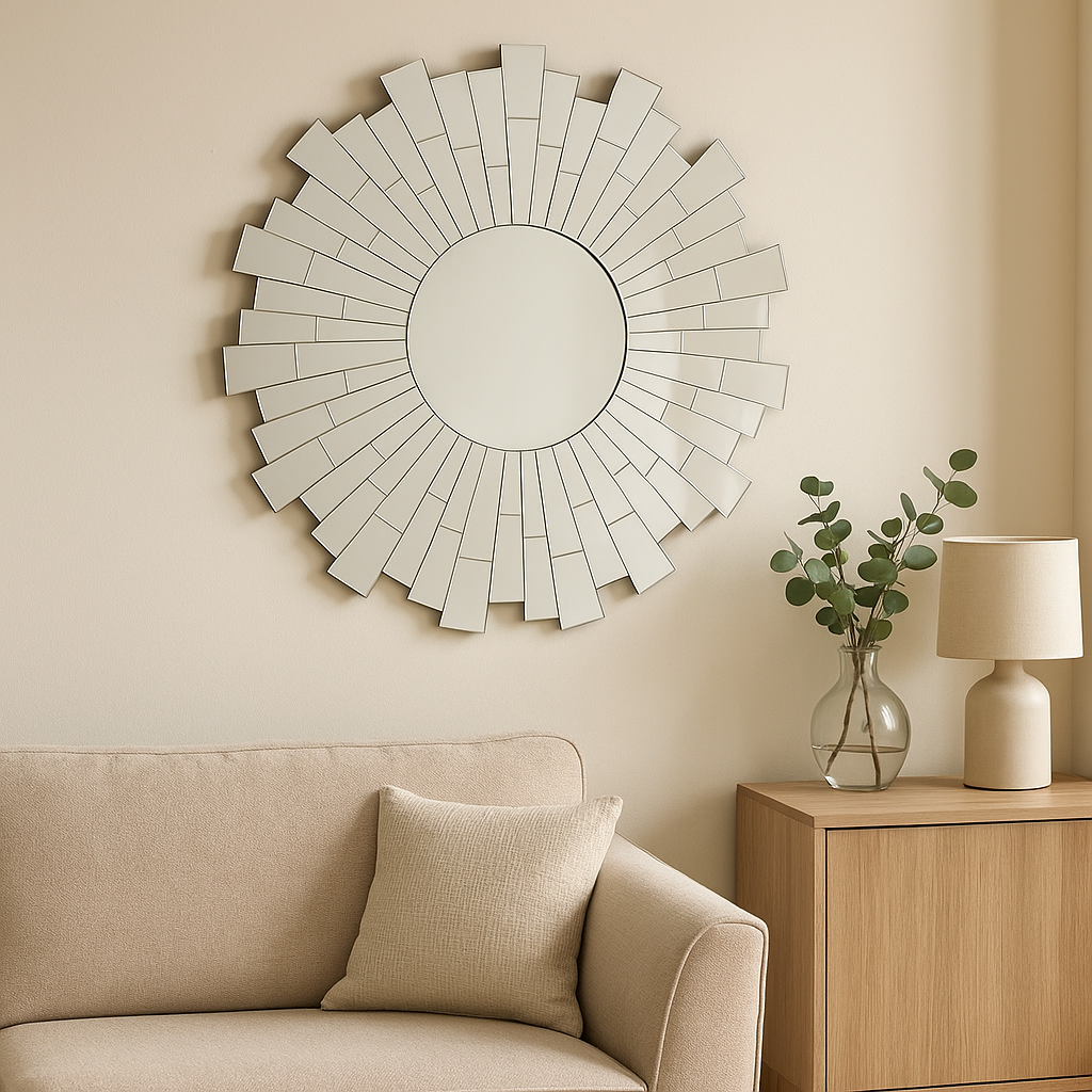 Glitzy Sunburst Design Round Wall Mirror